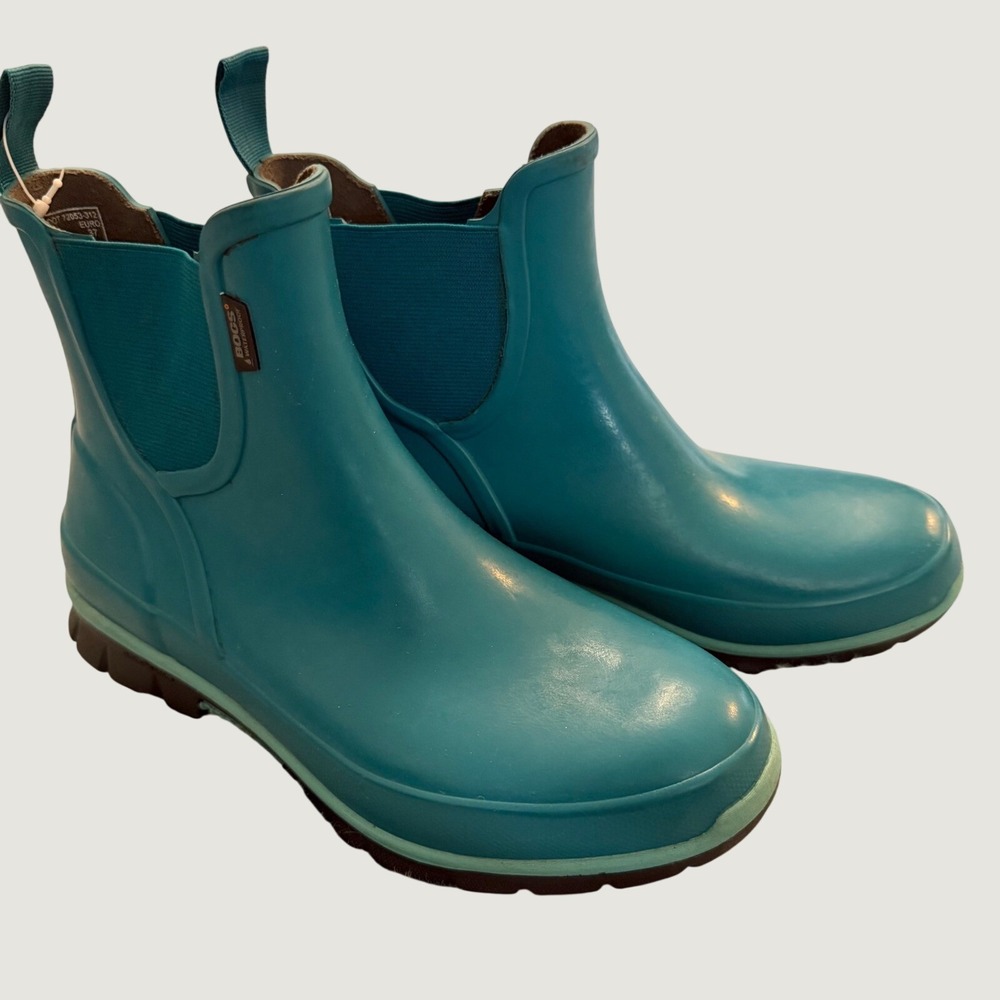 Bogs Amanda Slip On Rain Boots Teal Blue Waterproof Chelsea‎ Rubber Size 6
